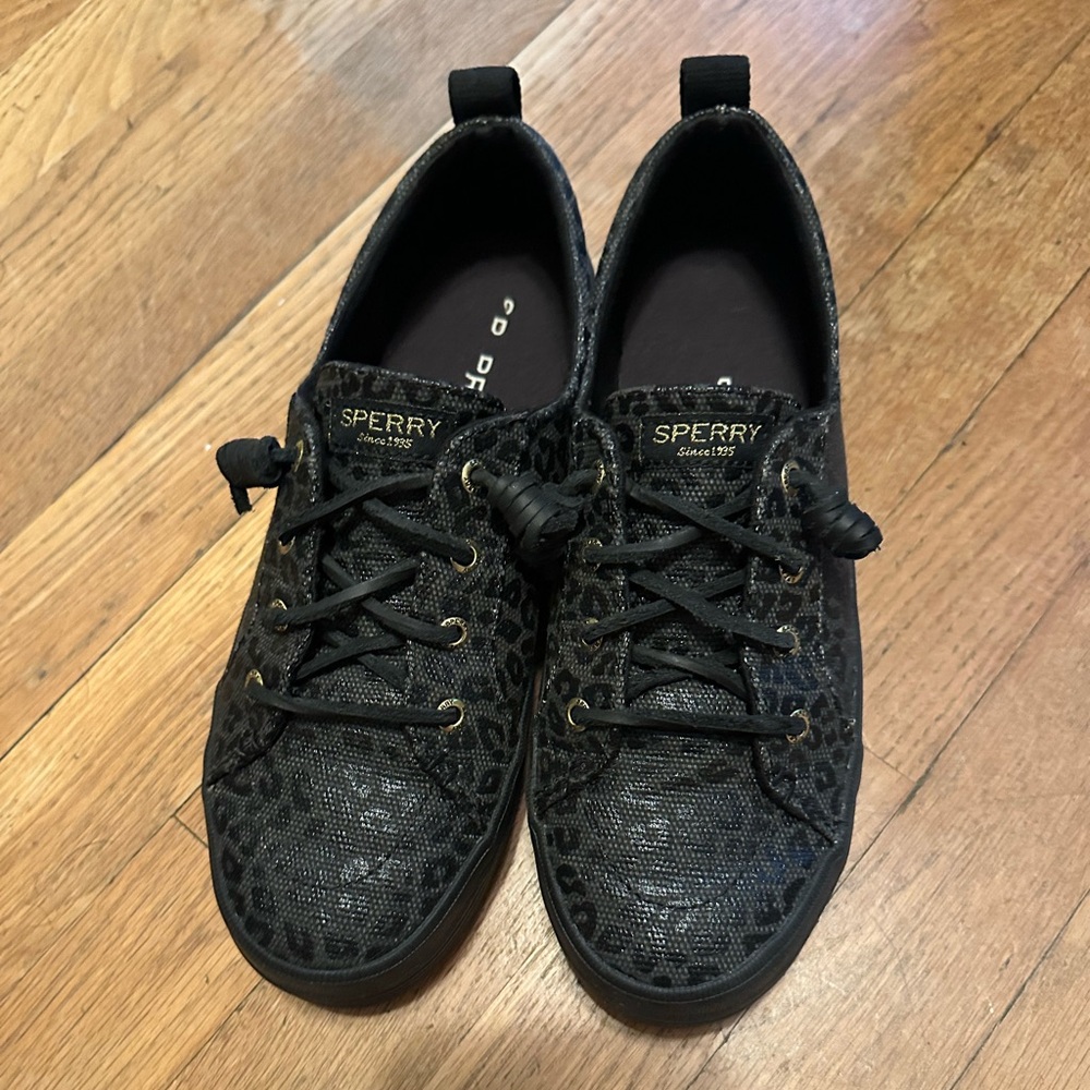 Sperry Black Leopard Print Platform Sneakers